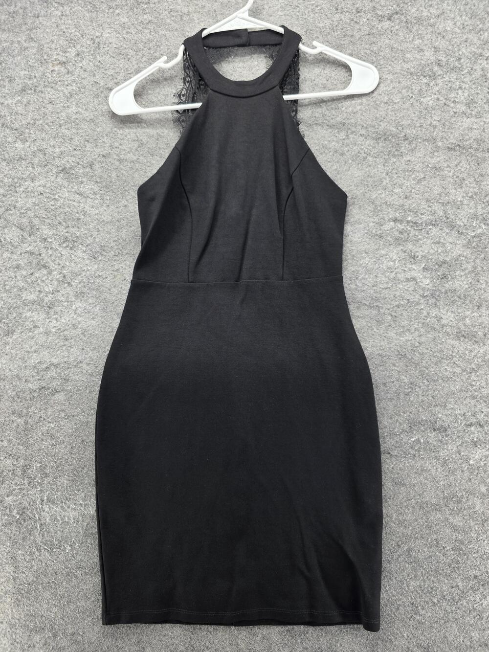 Lulus Dress Womens Medium Black Halter Lace Bodycon Mini Cocktail Party